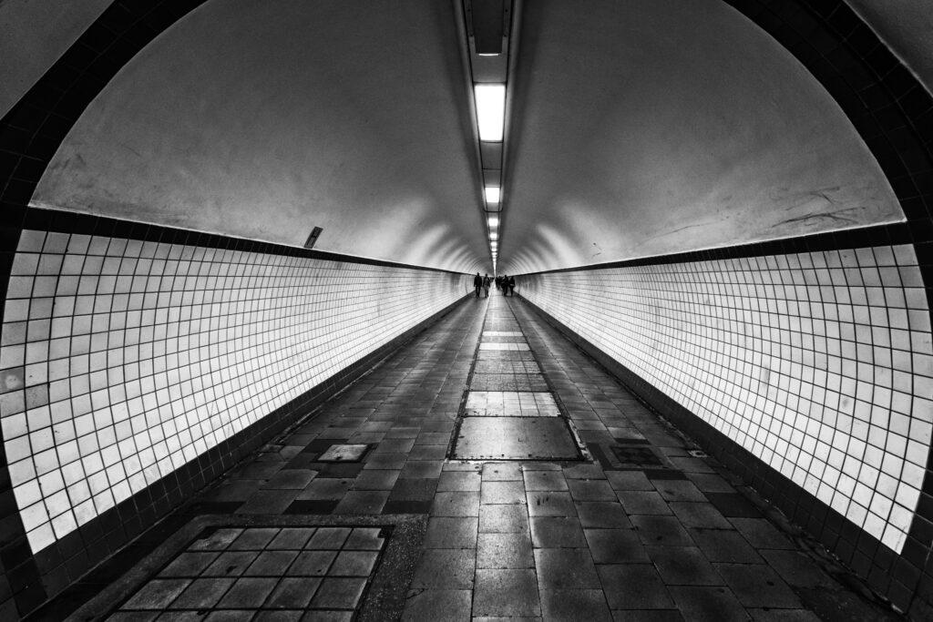 underground tunnel through train station